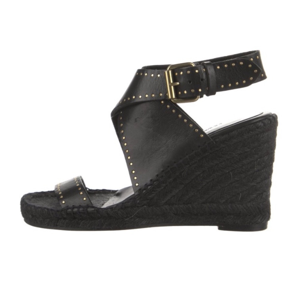 NWT Ladies ISABEL MARANT Black Leather Espadrilles Crossover Straps & Buckles - Picture 2 of 5